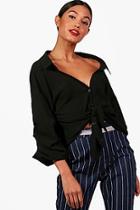 Boohoo Lola Tie Front Ruched Sleeve Blouse