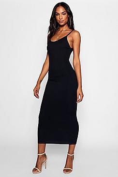 Boohoo Tall Strappy Rib Bodycon Midi Dress