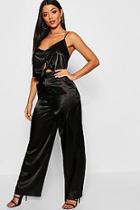 Boohoo Tie Front Satin Top + Wide Leg Trouser Co-ord