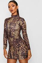 Boohoo Leopard High Neck Bodycon Dress