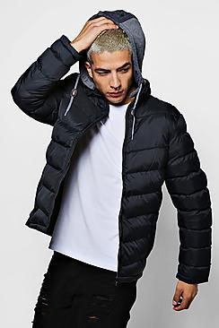 Boohoo Jersey Hooded Quilted Jacket