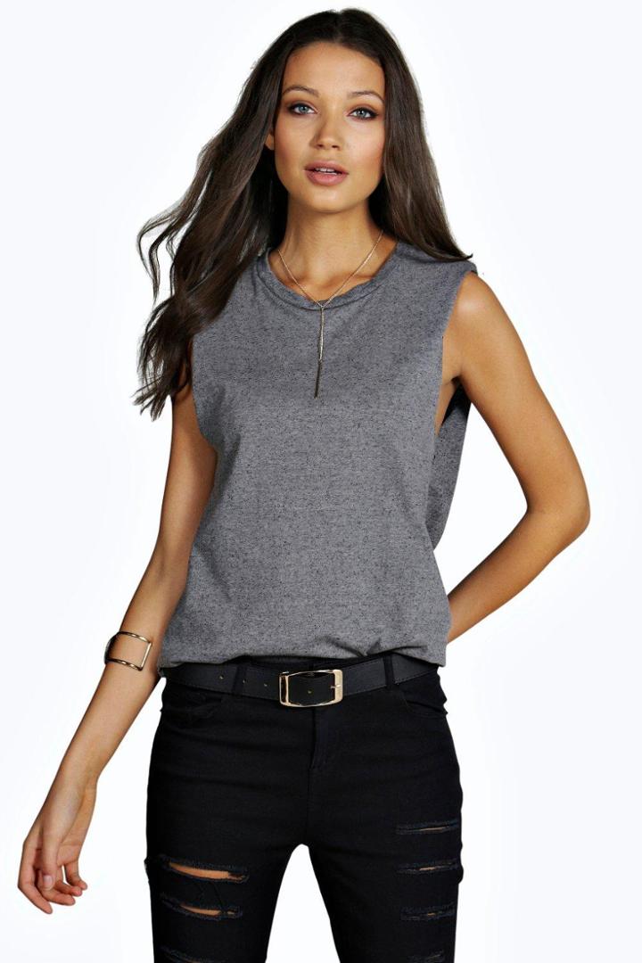 Boohoo Tall Zayla Oversized Sleeveless Nepp Tee Grey