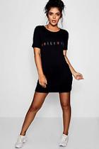 Boohoo Lucy Oversized Boxy Rainbow Slogan T-shirt Dress