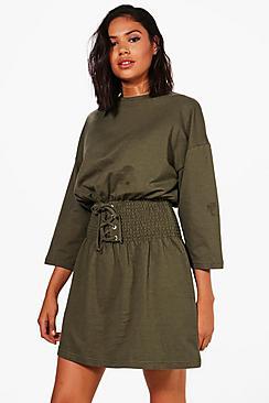 Boohoo Jasmine Shirred Corset Belt Sweat Dress