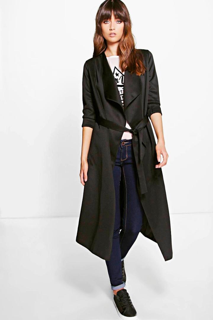 Boohoo Eva Belted Scuba Duster Black