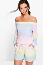 Boohoo Freya Ombre Print Slash Neck Lounge Playsuit Multi