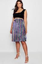 Boohoo Plus Louise Stripe Pleated Midi Skirt