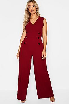 Boohoo Plus Crepe Horn Button Detail Jumpsuit