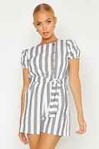 Boohoo Button Front Linen Stripe Playsuit