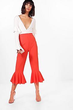 Boohoo Sofia Ruffle Hem Crepe Tailored Trousers