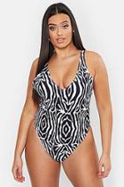 Boohoo Plus Zebra Plunge Swimsuit