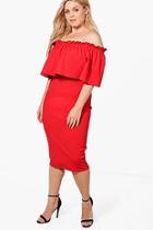 Boohoo Plus Ruby Off Shoulder Scuba Midi Prom Dress