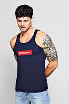 Boohoo Muscle Fit Vest With Blessed Slogan