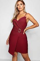 Boohoo Plus V Wrap Belted Bodycon Dress