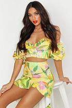 Boohoo Fruit Print Ruffle Detail Volume Sleeve Top