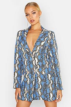 Boohoo Snake Print Longline Blazer Dress