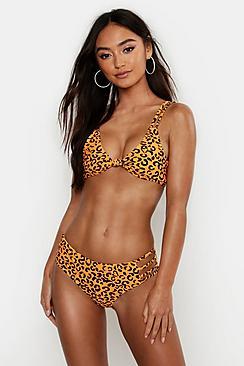Boohoo Petite Leopard Strappy Knot Bikini