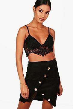 Boohoo Lexi Suedette Button Detail Skirt