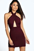 Boohoo Tamzen Halter Neck Wrap Over Bodycon Dress
