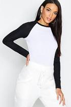 Boohoo Raglan Sleeve Rib Long Sleeve T-shirt