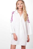 Boohoo Maisy Cold Shoulder Embroidered Shirt Dress