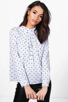 Boohoo Violet Star Print Striped Long Sleeve Blouse