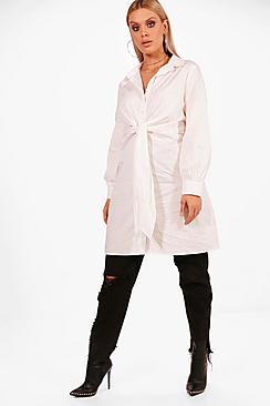 Boohoo Plus Georgie Tie Waist Volume Sleeve Maxi Shirt