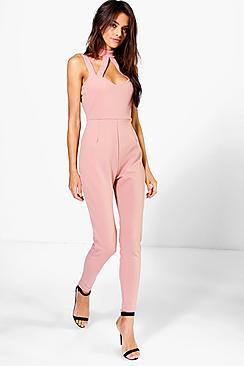 Boohoo Lara Choker Style Skinny Leg Jumpsuit