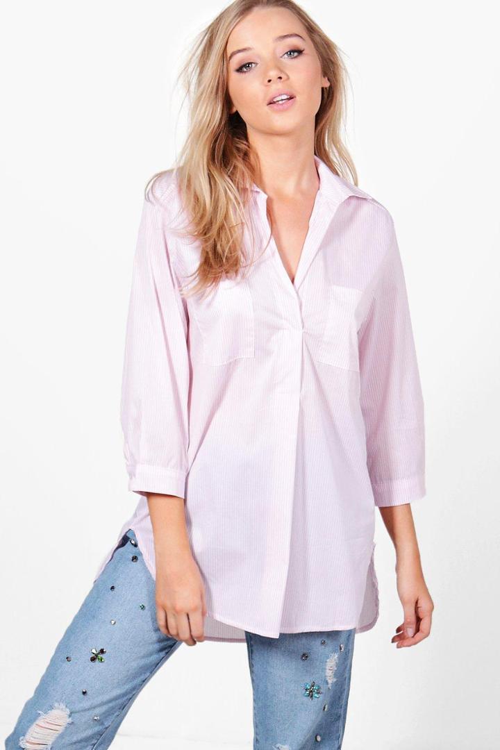 Boohoo Helen Stripe Woven Shirt Pink