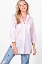 Boohoo Helen Stripe Woven Shirt Pink