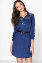 Boohoo Tall Nola Lace Trim Woven Shirt Dress Blue
