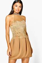 Boohoo Brielle Fringed Bodycon Maxi Dress Beige