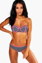Boohoo Cuba Gingham Contrast Longline Strap Bikini Navy