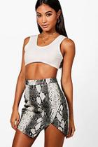 Boohoo Zoe Pu Texture Snake Print Wrap Mini Skirt
