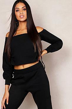 Boohoo Off Shoulder Ruched Side Sweat Top