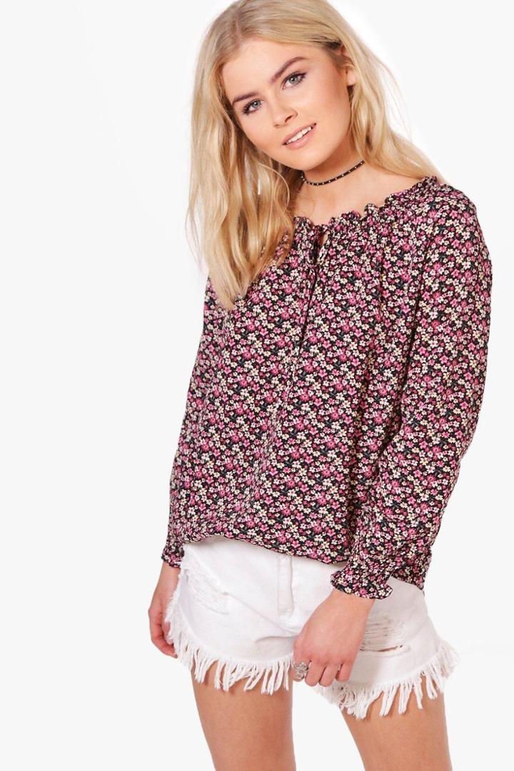 Boohoo Zoe Printed Blouse Red