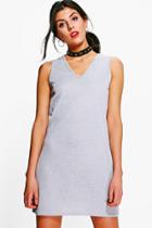 Boohoo Taylor Fine Rib V-neck Shift Dress Grey