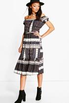Boohoo Tall Naiah Slinky Off The Shoulder Printed Dress Multi