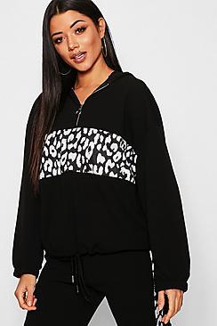 Boohoo Leopard Print Colour Block Hoody