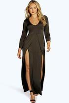 Boohoo Plus Esme Slinky Plunge Front Slitt Maxi Dress