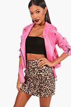Boohoo Rhea Woven Eyelet & Zip Leopard Mini Skirt