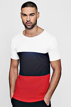 Boohoo Longline Colour Block T Shirt With Curve Hem