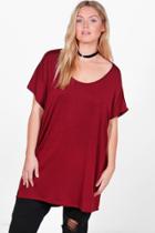 Boohoo Plus Amber Oversize Tee Burgundy