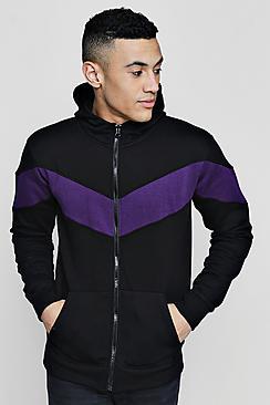 Boohoo Chevron Panel Zip Through Hoodie