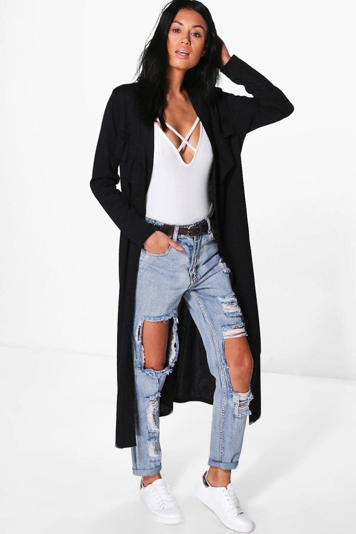 Boohoo Sarah Frill Detail Longline Duster Black