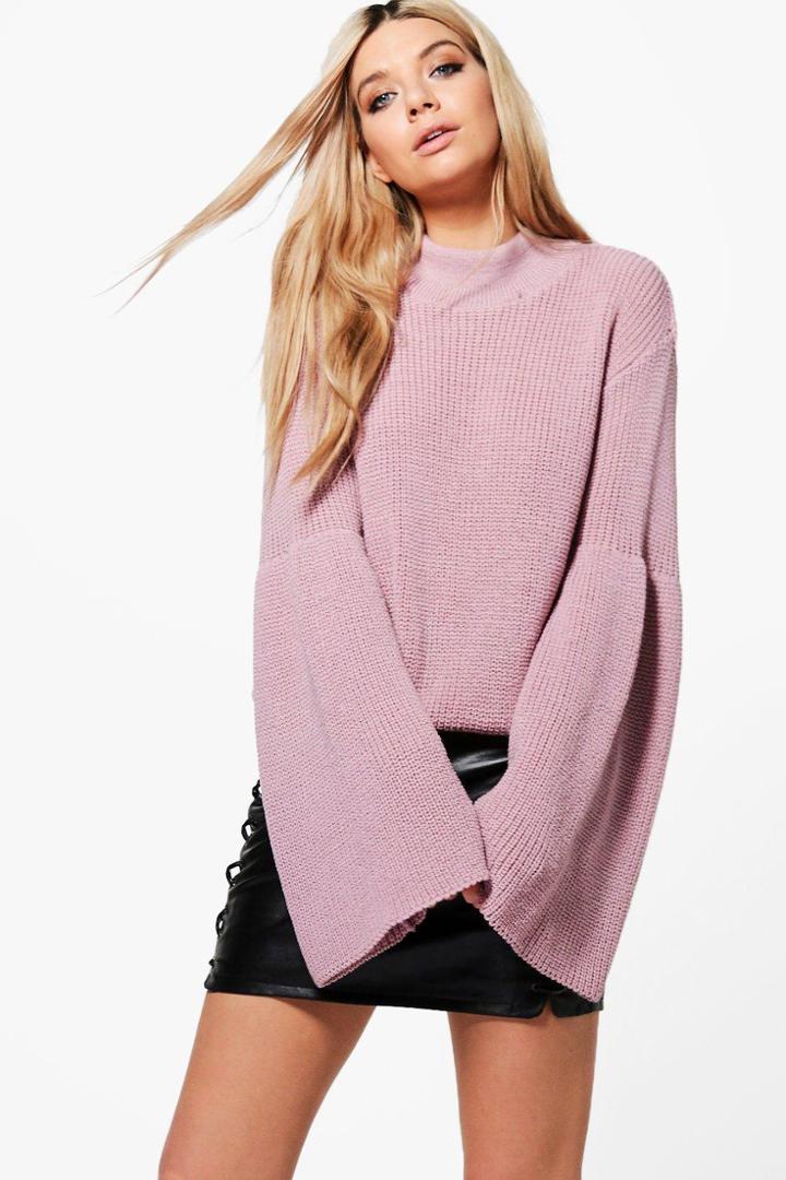 Boohoo Phoebe Wide Sleeve Jumper Lilas