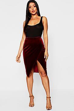 Boohoo Velvet Wrap Midi Skirt