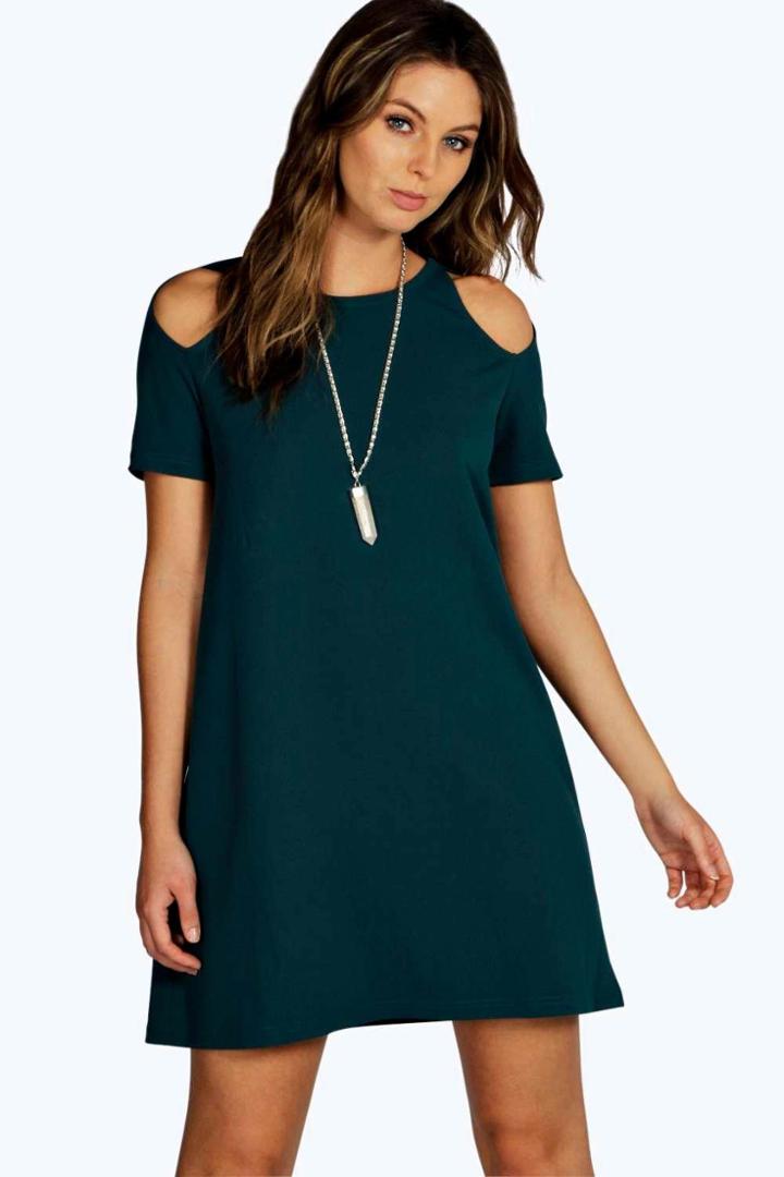 Boohoo Delia Cut Out Shoulder Shift Dress Teal