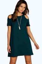 Boohoo Delia Cut Out Shoulder Shift Dress Teal