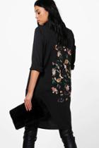 Boohoo Tall Tiah Premium Embroidered Back Woven Shirt Black
